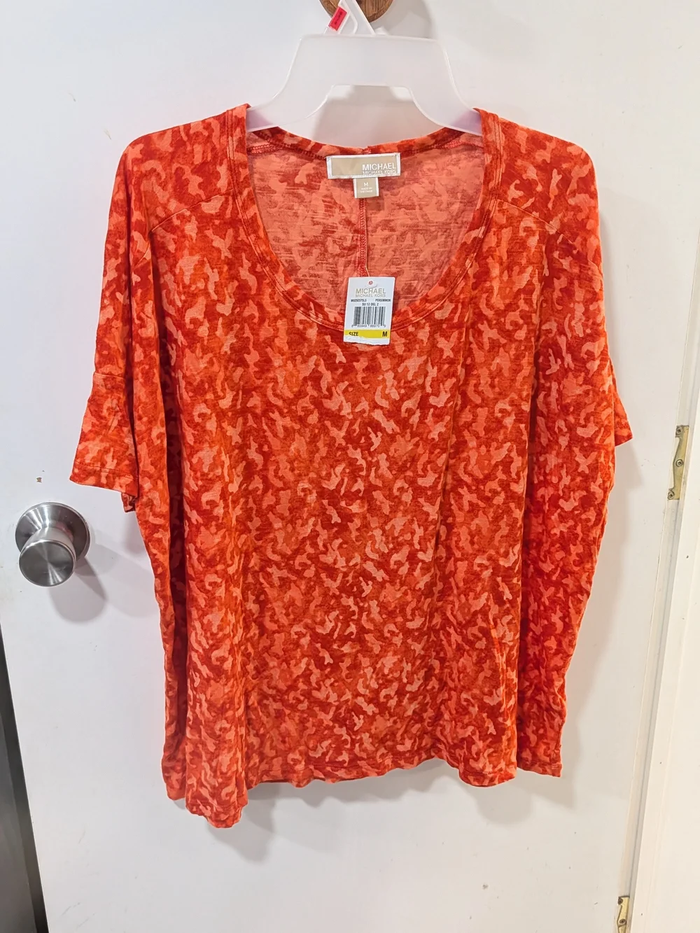 Michael Kors Orange Patterned Short Sleeve Top